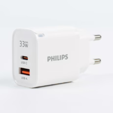 Philips หัวชาร์จ รุ่น PD33W อะแดปเตอร์ 2 พอร์ต GaN - สี White