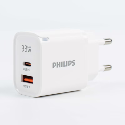 Philips หัวชาร์จ รุ่น PD33W อะแดปเตอร์ 2 พอร์ต GaN - สี White