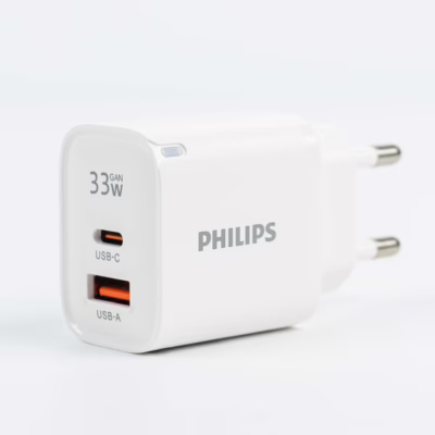 Philips หัวชาร์จ รุ่น PD33W อะแดปเตอร์ 2 พอร์ต GaN - สี White