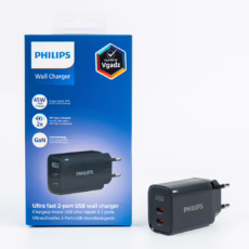 Philips หัวชาร์จ รุ่น PD45W อะแดปเตอร์ 2 พอร์ต GaN - สี Black