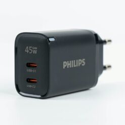 Philips หัวชาร์จ รุ่น PD45W อะแดปเตอร์ 2 พอร์ต GaN - สี Black