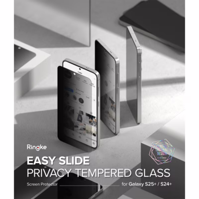 Ringke รุ่น Easy Slide Privacy Tempered Glass - ฟิล์มกระจก Galaxy S25 Plus (ฟิล์ม 2 แผ่น พร้อมอุปกรณ์ติดตั้ง)