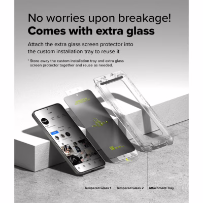 Ringke รุ่น Easy Slide Privacy Tempered Glass - ฟิล์มกระจก Galaxy S25 Plus (ฟิล์ม 2 แผ่น พร้อมอุปกรณ์ติดตั้ง)