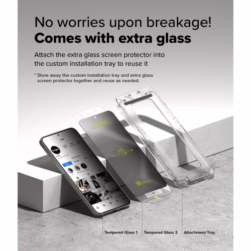 Ringke รุ่น Easy Slide Privacy Tempered Glass - ฟิล์มกระจก Galaxy S25 Plus (ฟิล์ม 2 แผ่น พร้อมอุปกรณ์ติดตั้ง)