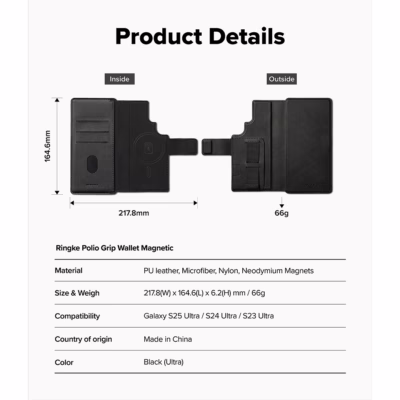 Ringke รุ่น Folio Grip Wallet Magnetic - เคส Galaxy S25 Ultra / S24 Ultra / S23 Ultra - สี Black