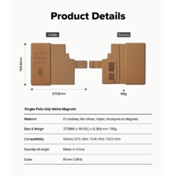 Ringke รุ่น Folio Grip Wallet Magnetic - เคส Galaxy S25 Ultra / S24 Ultra / S23 Ultra - สี Brown