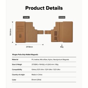 Ringke รุ่น Folio Grip Wallet Magnetic - เคส Galaxy S25 Ultra / S24 Ultra / S23 Ultra - สี Brown