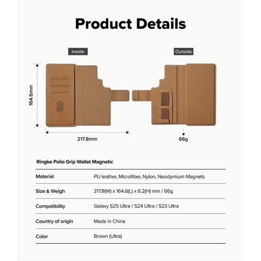 Ringke รุ่น Folio Grip Wallet Magnetic - เคส Galaxy S25 Ultra / S24 Ultra / S23 Ultra - สี Brown - Image 19
