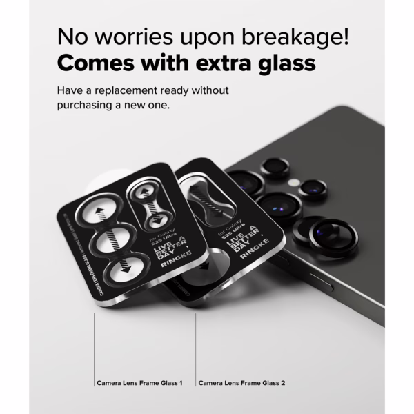 Ringke รุ่น Camera Lens Frame Glass - กระจกเลนส์กล้อง Galaxy S25 Ultra (ฟิล์ม 2 ชิ้น)