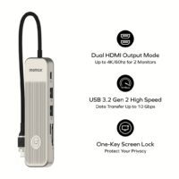 อุปกรณ์เชื่อมต่อ Momax รุ่น One-Link Hub 9-in-1 USB-C PD to Dual HDMI - สี Titanium