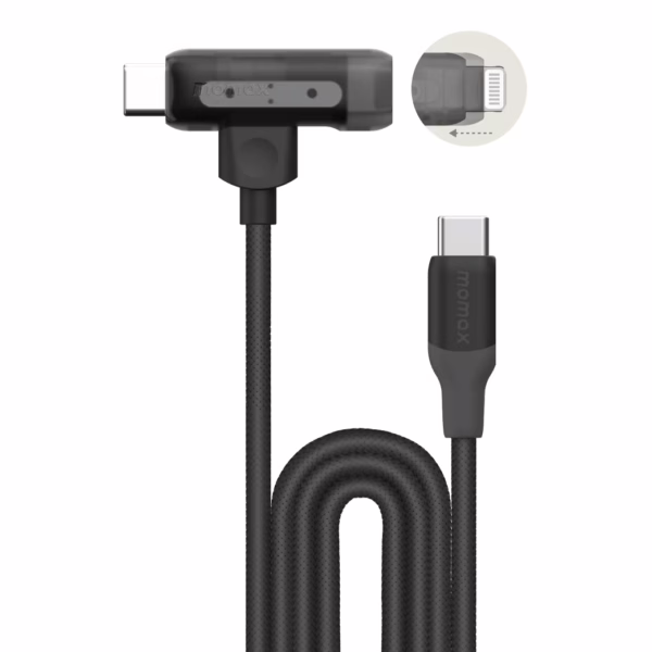 Momax สายชาร์จ รุ่น 1-Link Flow Duo 2-in-1 ชาร์จไว 60W PD USB-C to C + Lightning (ยาว 1.5m) - สี Black