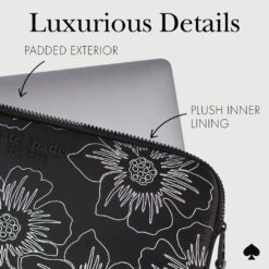 Kate Spade รุ่น Puffer Sleeve - ซองใส่แล็ปท็อป Laptop 16" - ลาย Hollyhock Iridescent Black