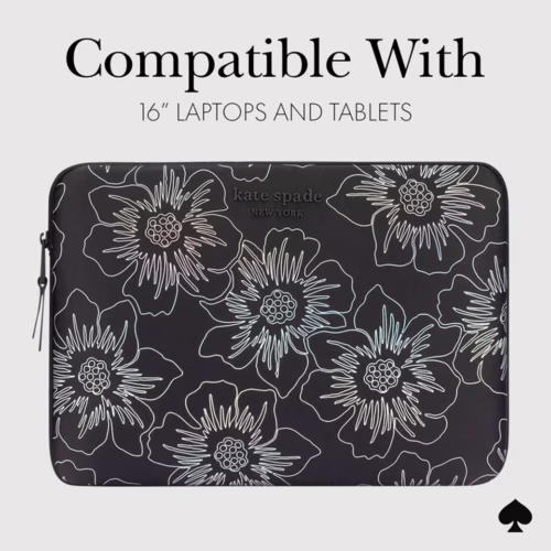 Kate Spade รุ่น Puffer Sleeve - ซองใส่แล็ปท็อป Laptop 16" - ลาย Hollyhock Iridescent Black - Image 4