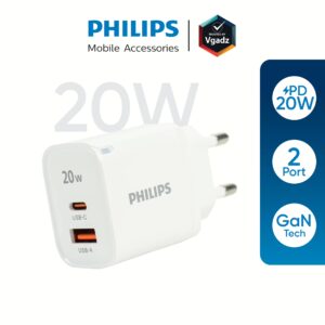 Philips หัวชาร์จ รุ่น PD20W อะแดปเตอร์ 2 พอร์ต - สี White