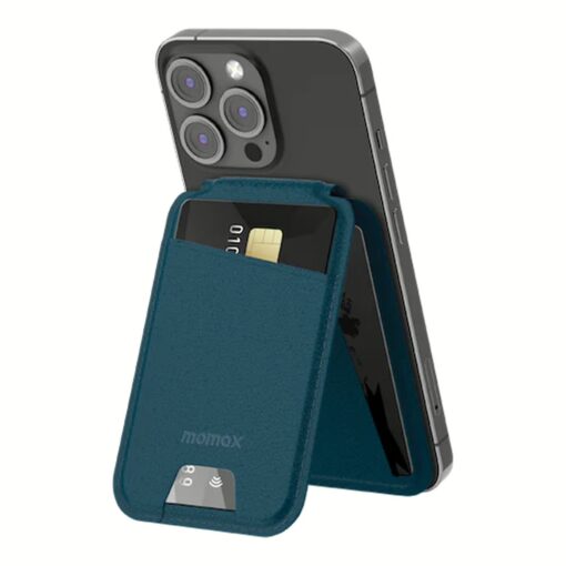 Momax รุ่น 1-Wallet - ที่เก็บบัตรติดหลังมือถือ - สี Teal Blue - Image 2