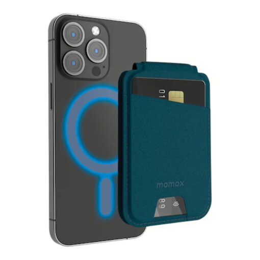 Momax รุ่น 1-Wallet - ที่เก็บบัตรติดหลังมือถือ - สี Teal Blue - Image 4