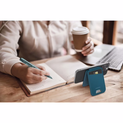 Momax รุ่น 1-Wallet - ที่เก็บบัตรติดหลังมือถือ - สี Teal Blue