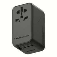Momax หัวชาร์จ+หัวแปลงปลั๊กไฟ รุ่น 1-World Travel Adapter 4-Port กำลังไฟ 140W ชาร์จไว GaN + สาย USB-C to C 140W (ยาว 1m) - สี Black