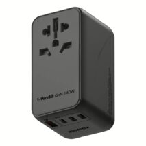 Momax หัวชาร์จ+หัวแปลงปลั๊กไฟ รุ่น 1-World Travel Adapter 4-Port กำลังไฟ 140W ชาร์จไว GaN + สาย USB-C to C 140W (ยาว 1m) - สี Black