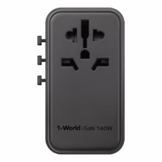 Momax หัวชาร์จ+หัวแปลงปลั๊กไฟ รุ่น 1-World Travel Adapter 4-Port กำลังไฟ 140W ชาร์จไว GaN + สาย USB-C to C 140W (ยาว 1m) - สี Black
