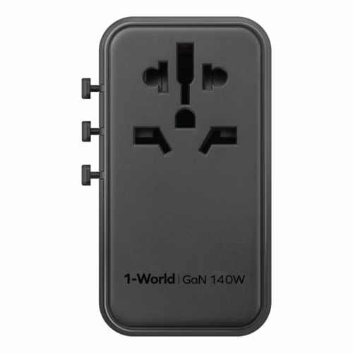 Momax หัวชาร์จ+หัวแปลงปลั๊กไฟ รุ่น 1-World Travel Adapter 4-Port กำลังไฟ 140W ชาร์จไว GaN + สาย USB-C to C 140W (ยาว 1m) - สี Black
