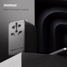 Momax หัวชาร์จ+หัวแปลงปลั๊กไฟ รุ่น 1-World Travel Adapter 4-Port กำลังไฟ 140W ชาร์จไว GaN + สาย USB-C to C 140W (ยาว 1m) - สี Black