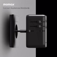 Momax หัวชาร์จ+หัวแปลงปลั๊กไฟ รุ่น 1-World Travel Adapter 4-Port กำลังไฟ 140W ชาร์จไว GaN + สาย USB-C to C 140W (ยาว 1m) - สี Black