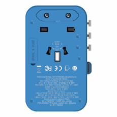 Momax หัวชาร์จ+หัวแปลงปลั๊กไฟ รุ่น 1-World Travel Adapter 3-Port กำลังไฟ 70W ชาร์จไว GaN พร้อมสาย USB-C ในตัว - สี Blue