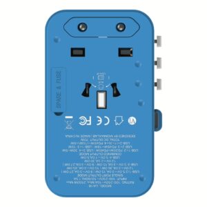 Momax หัวชาร์จ+หัวแปลงปลั๊กไฟ รุ่น 1-World Travel Adapter 3-Port กำลังไฟ 70W ชาร์จไว GaN พร้อมสาย USB-C ในตัว - สี Blue