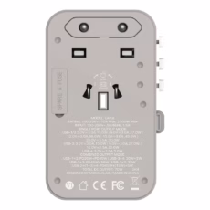 Momax หัวชาร์จ+หัวแปลงปลั๊กไฟ รุ่น 1-World Travel Adapter 3-Port กำลังไฟ 70W ชาร์จไว GaN พร้อมสาย USB-C ในตัว - สี Grey