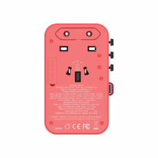 Momax หัวชาร์จ+หัวแปลงปลั๊กไฟ รุ่น 1-World Travel Adapter 3-Port กำลังไฟ 70W ชาร์จไว GaN พร้อมสาย USB-C ในตัว - ลาย MS-06S-Red