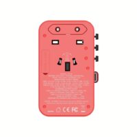 Momax หัวชาร์จ+หัวแปลงปลั๊กไฟ รุ่น 1-World Travel Adapter 3-Port กำลังไฟ 70W ชาร์จไว GaN พร้อมสาย USB-C ในตัว - ลาย MS-06S-Red
