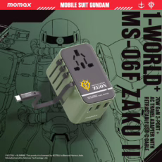Momax หัวชาร์จ+หัวแปลงปลั๊กไฟ รุ่น 1-World Travel Adapter 3-Port กำลังไฟ 70W ชาร์จไว GaN พร้อมสาย USB-C ในตัว - ลาย MS-06F-Green