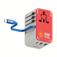 Momax หัวชาร์จ+หัวแปลงปลั๊กไฟ รุ่น 1-World Travel Adapter 3-Port กำลังไฟ 70W ชาร์จไว GaN พร้อมสาย USB-C ในตัว - ลาย RX-78-2-White
