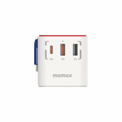 Momax หัวชาร์จ+หัวแปลงปลั๊กไฟ รุ่น 1-World Travel Adapter 3-Port กำลังไฟ 70W ชาร์จไว GaN พร้อมสาย USB-C ในตัว - ลาย RX-78-2-White