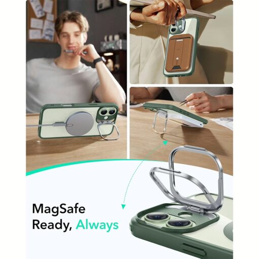 ESR รุ่น Classic Hybrid Case with Stash Stand (HaloLock) - เคส iPhone 16 Plus - สี Clear Green - Image 5
