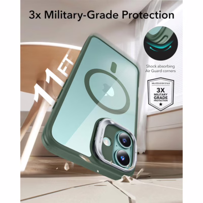 ESR รุ่น Classic Hybrid Case with Stash Stand (HaloLock) - เคส iPhone 16 - สี Clear Green