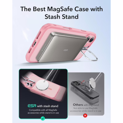 ESR รุ่น Classic Hybrid Case with Stash Stand (HaloLock) - เคส iPhone 16 - สี Frosted Pink