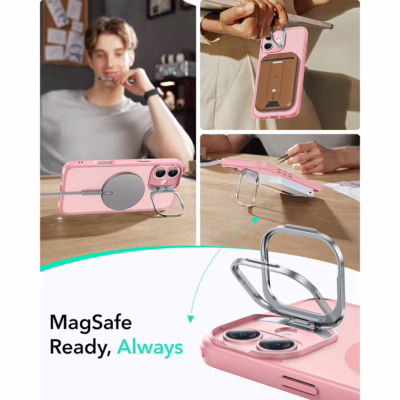 ESR รุ่น Classic Hybrid Case with Stash Stand (HaloLock) - เคส iPhone 16 - สี Frosted Pink