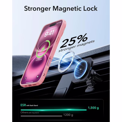 ESR รุ่น Classic Hybrid Case with Stash Stand (HaloLock) - เคส iPhone 16 - สี Frosted Pink