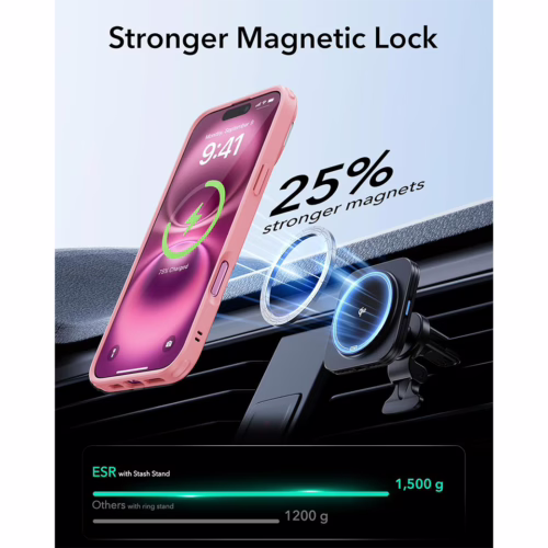 ESR รุ่น Classic Hybrid Case with Stash Stand (HaloLock) - เคส iPhone 16 - สี Frosted Pink