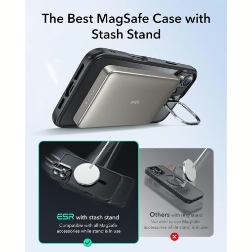 ESR รุ่น Classic Hybrid Case with Stash Stand (HaloLock) - เคส iPhone 16 Plus - สี Frosted Black - Image 4