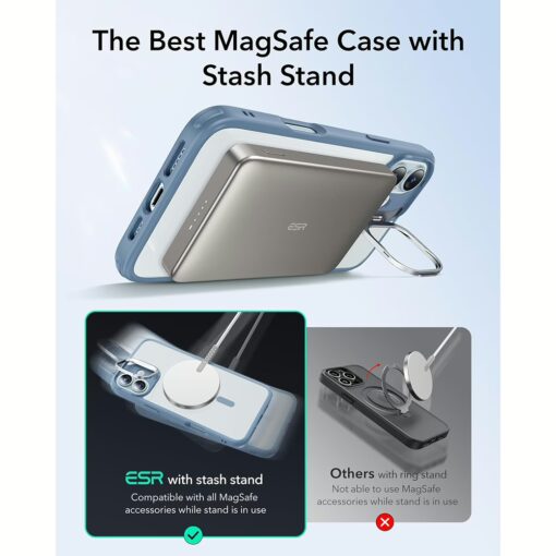 ESR รุ่น Classic Hybrid Case with Stash Stand (HaloLock) - เคส iPhone 16 Plus - สี Clear Blue - Image 4