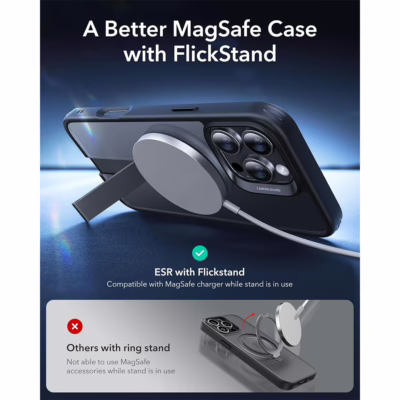 ESR รุ่น Boost Flickstand Case (HaloLock) - เคส iPhone 16 Pro - สี Clear Black