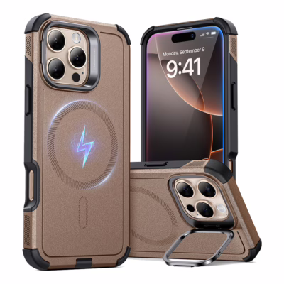 ESR รุ่น Cyber Armor Case with Stash Stand (HaloLock) - เคส iPhone 16 Pro Max - สี Rose Gold