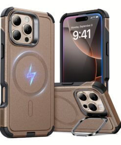 ESR รุ่น Cyber Armor Case with Stash Stand (HaloLock) - เคส iPhone 16 Pro Max - สี Rose Gold