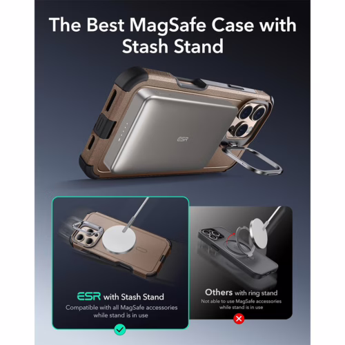 ESR รุ่น Cyber Armor Case with Stash Stand (HaloLock) - เคส iPhone 16 Pro Max - สี Rose Gold