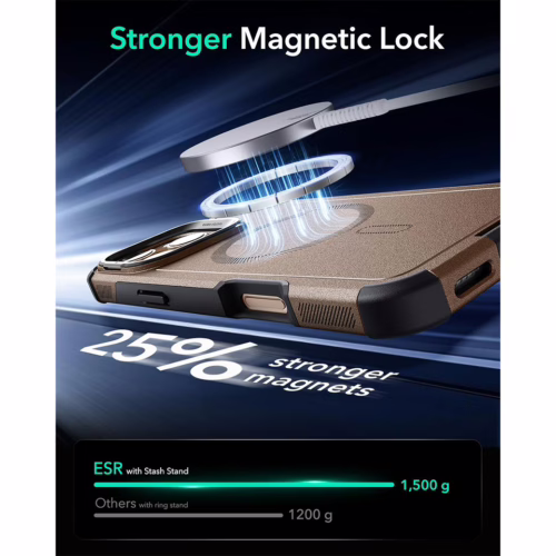 ESR รุ่น Cyber Armor Case with Stash Stand (HaloLock) - เคส iPhone 16 Pro Max - สี Rose Gold