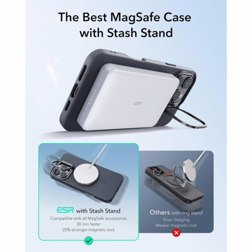 ESR รุ่น Cloud Soft Case with Stash Stand (HaloLock) - เคส iPhone 16 Pro Max - สี Black