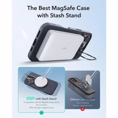 ESR รุ่น Cloud Soft Case with Stash Stand (HaloLock) - เคส iPhone 16 Pro - สี Black